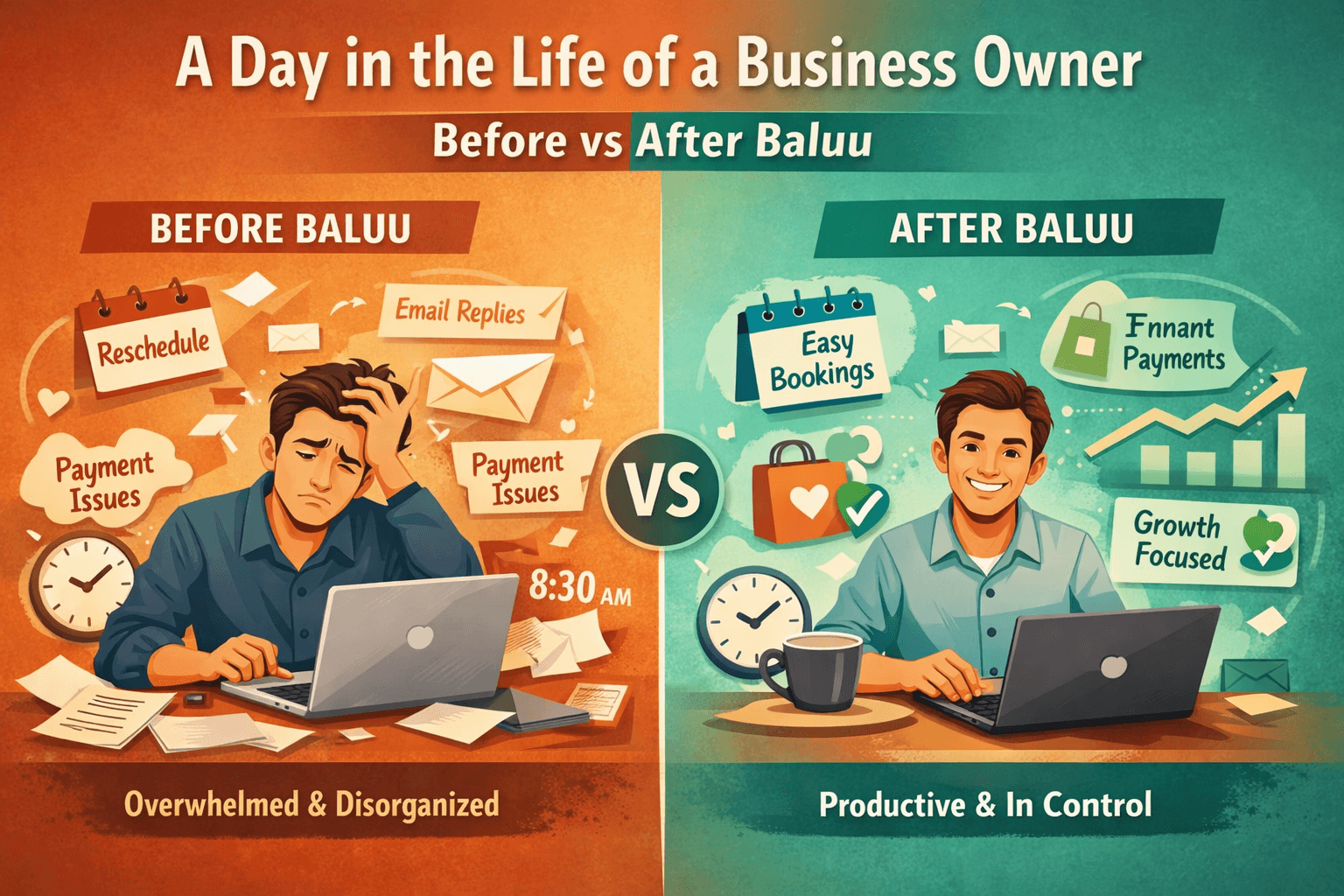 A Day in the Life of a Business Owner (Before vs After Baluu Custom Booking Software)