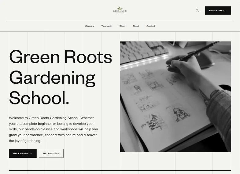 Ledger theme with huge type and a black and white photo on a fine grid